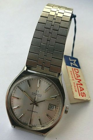 Vintage Damas Swiss Automatic Stainless Steel Mens Watch With Date Old Stock