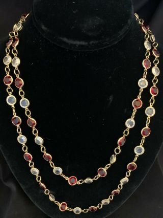 Vintage Bellagigold Tone Bezel Multi Colored Necklace Crystal Faceted Stones 42 "