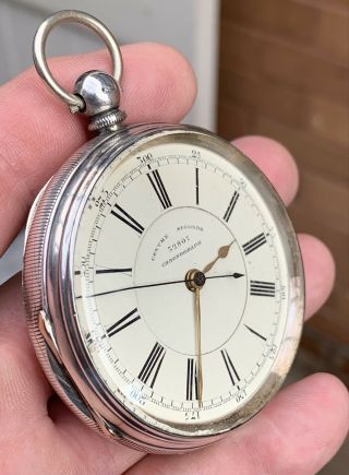 A Large Antique Solid Silver Manchester Chronograph Fusee Pocket Watch 1889/90.