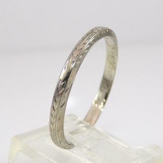 Vtg Antique Art Deco 18k White Gold Ring Anniversary Wedding Band Size 8 Lhc3