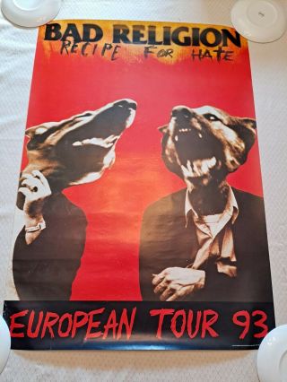 Vintage 1993 Bad Religion Recipe For Hate European Tour Poster Epitaph Punk Nofx