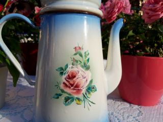 Gorgeous antique enameled french coffee pot Japy rose pansy 1930s Art Deco 4