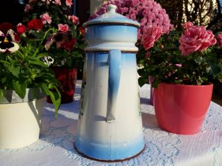 Gorgeous antique enameled french coffee pot Japy rose pansy 1930s Art Deco 5