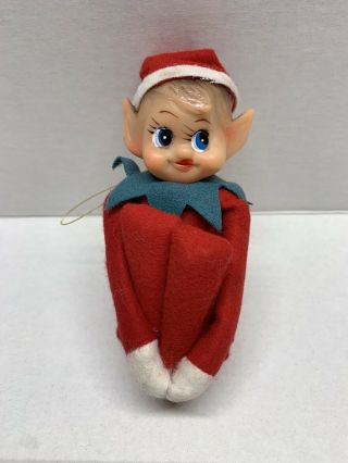 Vintage Christmas Elf On The Shelf Knee Hugger Pixie Red W/green Collar - Bell 5