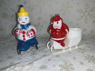 Vintage Christmas Rosbro Rosen Hard Plastic Candy Container Santa And Ice Skate