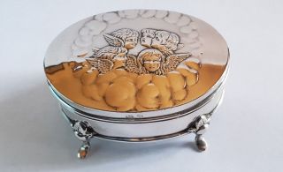 Henry Matthews Sterling Silver Cherub Decorated Footed Trinket Box - 1905