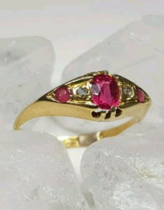 Beautifull Antique Victorian 18ct Gold Ruby And Diamond Ring Sze M