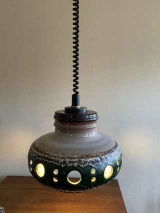 Mid Century Danish Modern Herda Ceramic Retractable Swag Lamp,  Ceiling Light 6