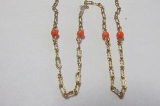 Vintage 1/20 12k Gf Gold Filled Chain Necklace With Coral Beads
