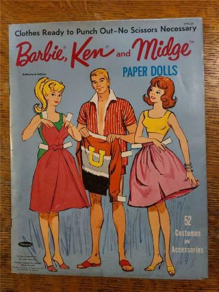 Vintage 1963 Whitman Barbie Ken & Midge Paper Dolls Folder Clothing Accessories