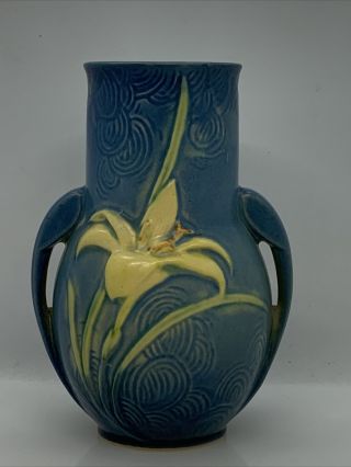 Vintage Roseville Pottery Zephyr Lily Blue Vase 130 - 6 " Estate Find