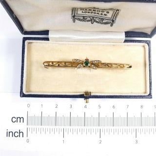 Antique 9ct Gold Insect/Bee Brooch Pearl/Paste in Antique Harrods Box Marked 9CT 2