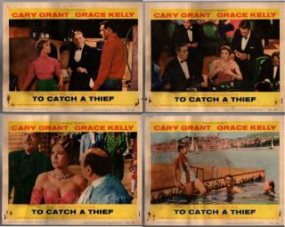 4 Vintage Lobby Cards 1955 To Catch A Thief Cary Grant,  Grace Kelly