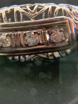 Antique 18 K White Gold Filigree Art Deco Ring.  Pre 1930’s Estate Piece