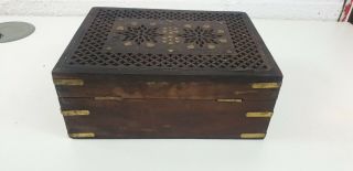 Vintage Indian Hand Carved Wooden Box Decorative Ornamental Display 2