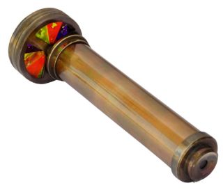 Vintage Antique Brass Double Rotating Wheel Stained Glass Kaleidoscope Handmade