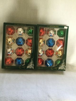 Vintage 2 Boxes Of 12 Glass Christmas Ornaments Multi Color Rauch Usa