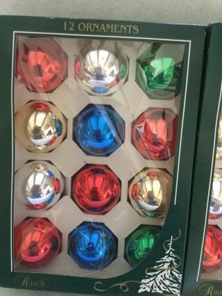 Vintage 2 Boxes of 12 Glass Christmas Ornaments Multi color Rauch USA 2