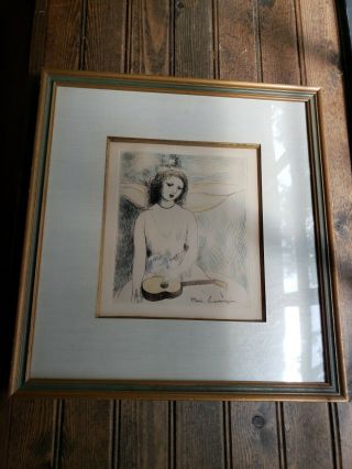 Vintage Marie Laurencin signed and framed W/COA Girl with Mandolin Cert 3