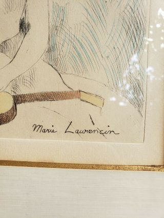 Vintage Marie Laurencin signed and framed W/COA Girl with Mandolin Cert 5