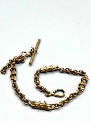 Vintage Antique Brass Double Albert Chain With T Bar Clasp Impressed Makers Mark