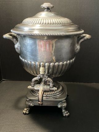 Antique Georgian Sheffield Silver Plate Tea Urn With Heraldic Emblem