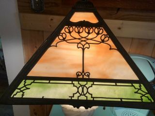 Vintage Antique Arts & Crafts Panel Slag stained Glass Lamp Shade 4
