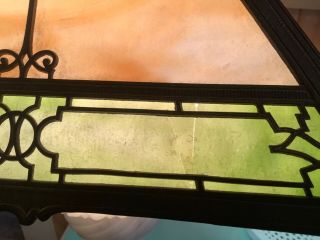 Vintage Antique Arts & Crafts Panel Slag stained Glass Lamp Shade 5