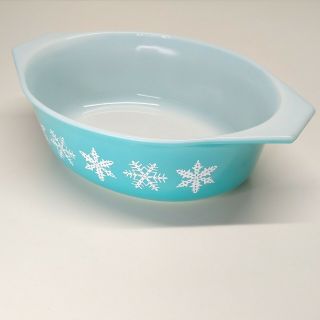 Vintage Pyrex Snowflake Turquoise Blue Casserole Dish 043 1 1/2 Quart No Lid Euc