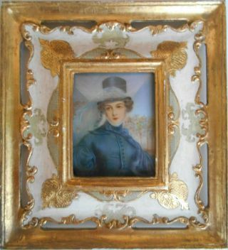 Antique Miniature Portrait Painting Of A Victorian Lady Framed By Vasco Vanelli