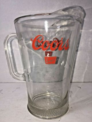 Vintage Coors Banquet Beer Pitcher 1970s Clear Heavy Glass Pitcher Barware