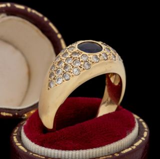 Antique Vintage Deco 14k Gold Kashmir Sapphire Diamond Engagement Ring Sz 8.  5