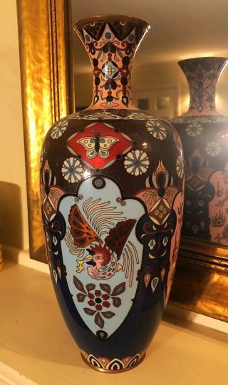 Antique Japanese Meiji Cloisonné Enamel Vase 12”