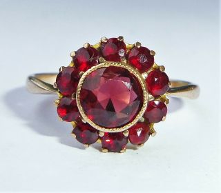 Antique Art Deco 9ct Rose Gold Garnet Flower Ring,  Size L