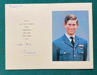 Antique Signed Prince Charles Of Wales Christmas Card Princess Alexandra Maid