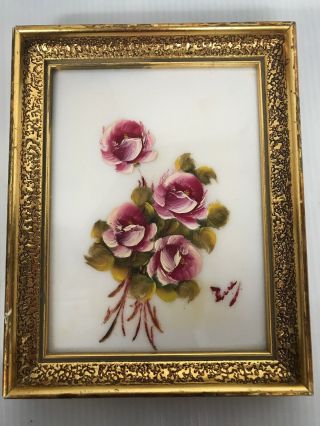 Verilyn Gallery Floral Painting On Glass Spain Vintage Signed 5”x7” Gold Frame