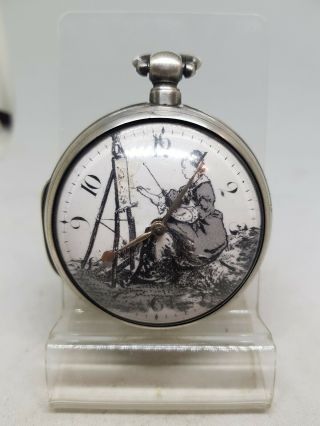Antique Solid Silver Fusee Verge London Pair Cased Pocket Watch 1828 W/o Ref1364