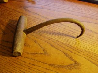 Antique Vintage J.  W.  Mclean Hook For Hay Meat Fish Bale Wrought Iron Wood Handle