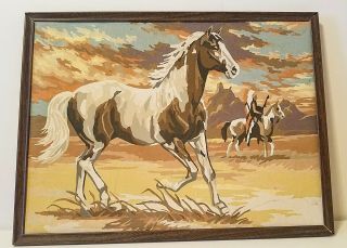 Vintage Paint By Numbers Native American Indian & Horses Wild West Painting