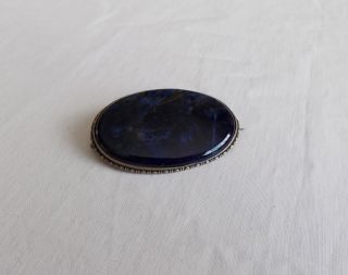 Large Vintage Victorian Silver Brooch With Blue Stone