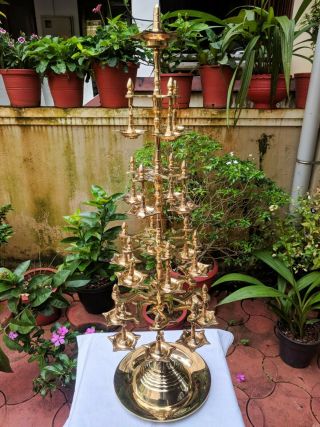 Temple Oil Wick Lamp Brass Multi Layered Lamp Heritage Hindu Puja Diya 5 Layer
