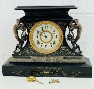Antique Ansonia Rosiland Mantle Clock W/ Key - Not