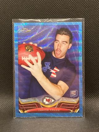 2013 Travis Kelce Topps Chrome Blue Wave Rookie Refractor 118