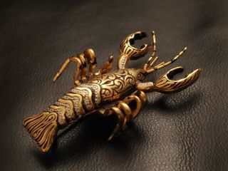 Vintage Signed Spain Damascene Figural Lobster Brooch
