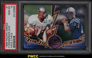 1998 Pacific Omega Face To Face Leaf Peyton Manning Rookie Rc 1 Psa 10 Gem