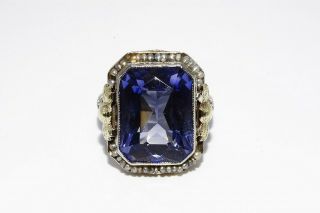 $1,  500 15.  00ct Antique Art Deco Blue Sapphire & Pearl Ring 14k 2 Tone