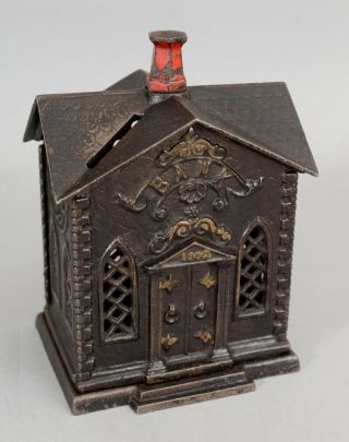 Small 1882 Antique Kyser & Rex Japanned Cast Iron Building Villa Church Bank Nr