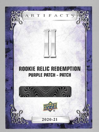 2020 20 - 21 Upper Deck Artifacts Rookie Relic Redemption Purple Patch Patch Ii