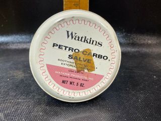 Vintage Watkins Petro Carbo Salve Tin 5 Oz.  Winona,  Minnesota