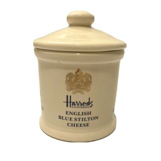 Vintage Empty Harrods English Blue Stilton Cheese Ceramic Crock W/lid - London